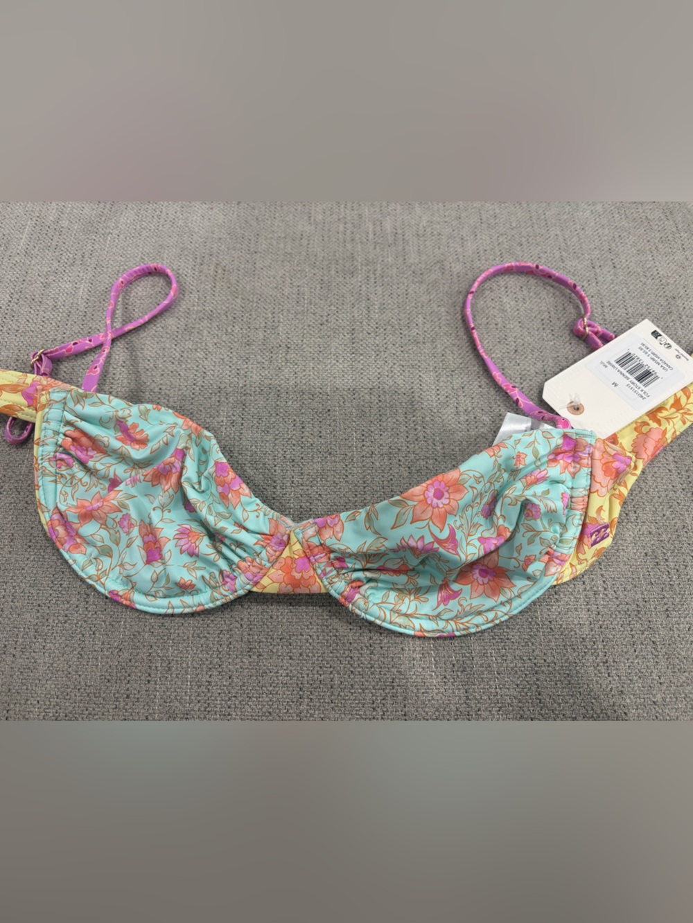 Billabong Aqua Floral Push-Up Bikini Top with Pink Accents